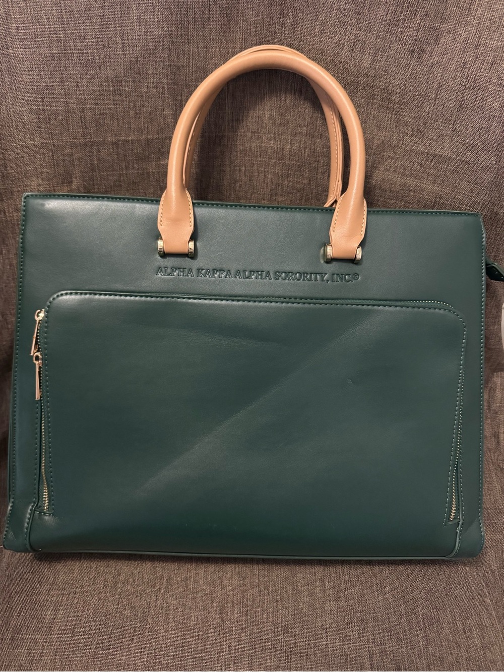 Alpha Kappa Leather Laptop Brief in Deep Teal with Tan Handles
